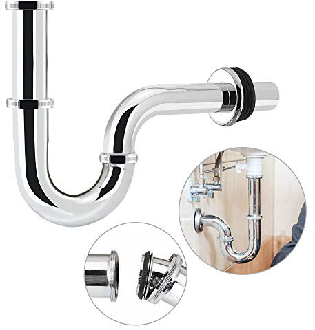 DECARETA Siphon de Lavabo Tube Universel 1 1/4 '' Diamètre de 32mm Siphon en Chromé Anti Odeur Lavabo Siphon Plomberie Facile à Installer Pas de Outil pour Cuisine Salle de Bain
