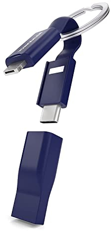 VONMÄHLEN High Five - Cavo di ricarica universale 5-in-1 - Innovativo Portachiavi con Cavo di ricarica Micro-USA, USB-A, USB-C per iPhone, Android e Smartphones - Blu