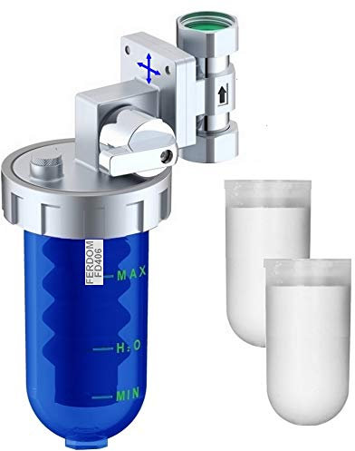 Ferdom FD406 Dosatore Proporzionali Di Polifosfati -Anticalcare e Anticorrosione. 2 x Cartucce. Valvola Di Arresto e By-Pass. Testa Ottone, Vaso San
