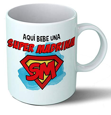 Planetacase - Taza Super Madrina Personalizada - Regalo Original para Madrinas - Taza Desayuno Café 330 mL - Apta Microondas y Lavavajillas - Cerámica, Taza Madrina