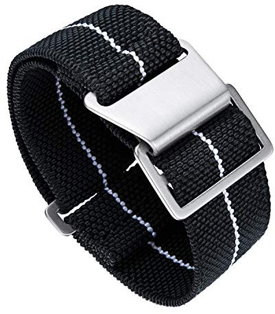BINLUN Elastisch Nylon Uhrenarmband 18mm 20mm 22mm Parachute Marinetaucher Fabric Stoff-Armbänder Ersatzband für Uhr Damen&Herren - Upgrade Hakenverschluss(Schwarz-Weiss，Silberne Schnalle,20mm)