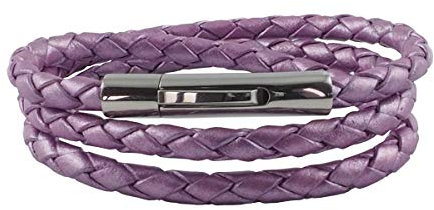 König Design Lederkette Lederband Leder-Armband 4 mm Herren Halskette Violett Metallisch 45 cm lang mit Hebeldruckverschluss geflochten