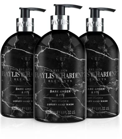 Baylis & Harding Dark Amber & Fig Elements Hand Wash, 500 ml (Pack of 3) - Vegan Friendly