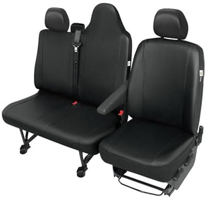 Kunstleder Sitzbezüge Sitzschoner Set Fahrersitzbezug Doppelbankbezug (klappbar) kompatibel mit Renault Master III ab 2010 und kompatibel mit Opel Movano B ab 2010, kompatibel mit Nissan NV400