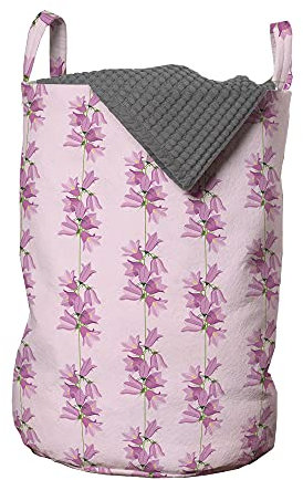 ABAKUHAUS Blumen Wäschesack, Rosa und lila Glockenblumen, Wäschekorb mit Griffen Kordelzugverschluss für Waschsalons, 33 cm breit x 49 cm hoch, Baby-Rosa und hellviolett