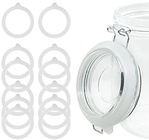 12 anillos de goma para vidrio, junta de repuesto de silicona hermética, anillos de sellado de silicona a prueba de fugas para tarros Mason, elásticos y se adaptan a la mayoría de tamaños (blanco)