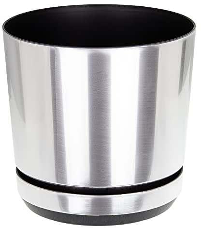 KORAD Large Indoor Plant Pots with Saucer and Drainage Holes, Round, Modern and Decorative Flowerpot for Houseplants, 6 sizes, 25 colours (26 cm - 10.2 inches Aluminium)