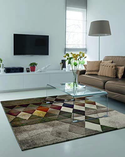 the carpet Monde Moderner Designer Wohnzimmer Teppich, Weicher Kurzflor, Blickfang, Dreieck, Beige, 160 x 230 cm