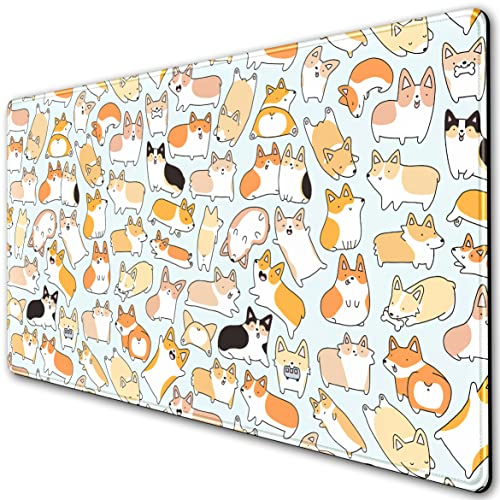 Cartoon Dogs Extended Mouse Pad Anime XXL,Cute Animals Large Keyboard Mouse Mat Desk Mat Protector Mousepad with Stitched Edges & Non-Slip Rubber Base Big Mice Pad for Laptop Computer PC 31.5 x40 cm