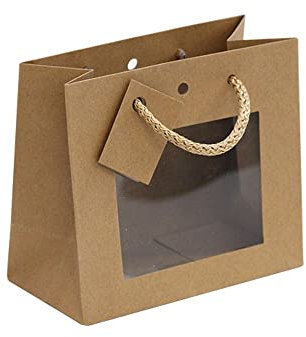 Generico 10 PZ Busta Shopper Regalo plastificata Avana con Finestra 16x8x14 cm