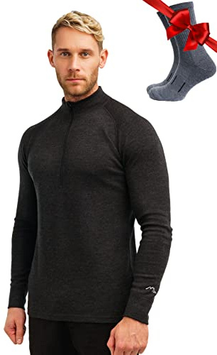 Merino.tech 100% Merinowolle Half Zip Pullover Herren – Atmungsaktiv Merino Unterwäsche Herren mit Reißverschluss (Large, 250 Charcoal Grey)