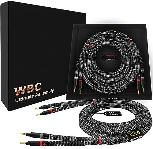 WORLDS BEST CABLES 3 Foot Ultimate - 9 AWG - Ultra-Pure OFC - Premium Audiophile HiFi Speaker Cable Pair with Eminence Gold Banana Plugs & Carbon Tweed Jacket
