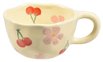 Koythin Kaffeebecher Porzellan, Kreative Blume Kaffeetasse für Büro und Zuhause, Spülmaschinen- und Mikrowellenfest, 8,5 oz/250 ml Tassen für Latte und Milch (Rosa Kirsche)