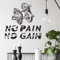 No Pain No Gain Wandtattoo Schwarze Hantel Zitate und Sprüche Wandaufkleber Kunstdekor für Fitnessstudio Wohnzimmer