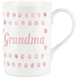 Purely Home Pink Polka Dots Spots Grandma Mug - Fine Bone China Gift/Present Mug for Grandma