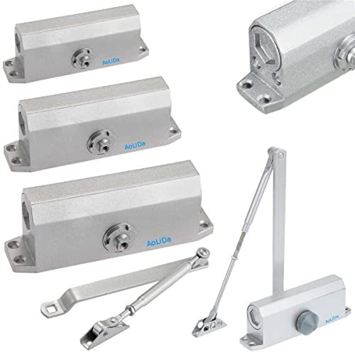 HOOZ Türschließer Haustür, Hydraulischer Türschließer für Außen und Innentür, Obentürschließer für Gewerbliche und Private Zuhause Türschließer mit Hydraulik System in Silber Große (55-100 kg)