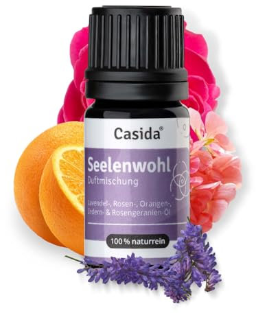 Casida® Seelenwohl Duftmischung ätherische Öle mit Lavendelöl, Rosenöl, Orangenöl, Zedernöl & Rosengeranie Öl - sanft aufbauende Duftmischung - 5 ml - Aus der Apotheke