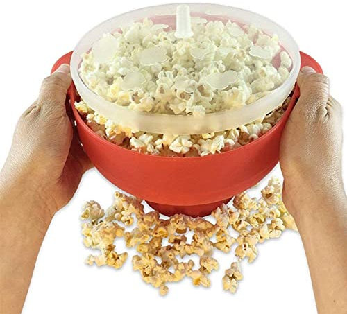 Popcorn Machine,Microwave Popcorn Popper, Collapsible Silicone Microwave Hot Air Popcorn Bowl with Lid and Handle, Red High Temperature Resistance for Party