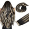 DOORES Extensions Echthaar Tape in, Balayage Natürliches Schwarz bis Hellblond 55cm (22zoll) 100g 40pcs, Echthaar Tape Extensions Blond Remy Haar Full Thick Ends Haarteil Für Unsichtbare