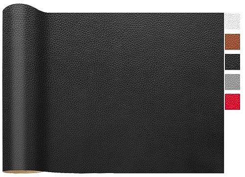 LOMUG Kunstleder Meterware 40 x 150cm Wasserdicht Leder Stoff Gekörnt lederimitat Texturiert lederstoff Leder Risse Reparieren Bezugsstoff Möbelstoff leder Patch für Autositze Sofa, Schwarz
