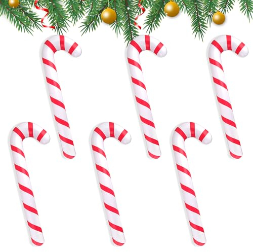 EKKONG 6 Stück Aufblasbare Zuckerstangen Weihnachtsdeko, 88cm Neuheit Riesige Zuckerstange Stick Aufblasbare, Aufblasbare Cane Candy Weihnachtsdekoration für Weihnachten Innen Außen Wand Zuhause