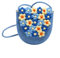 Gewebte Damen-Umhängetasche, florale Clutch, große Kapazität, magnetische Schnalle, Blumen-Geldbörse, gehäkelt, Crossbody-Tasche für Freizeit, Alltag, Partys, Abschlussball (Ellipsenförmig Blau)