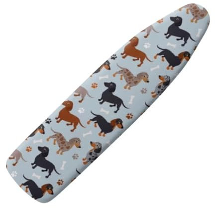Jeiento Cute Dachshund Ironing Board Cover Padding with Elastic Edge Iron Pad Covers Dog Paw Print Bone 15x54 Ironing Board Protective Replacement Covers
