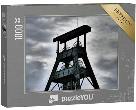 Puzzle 1000 Teile XXL „Alter Förderturm im Ruhrgebiet, schwarz-weiß“ – aus der Puzzle-Kollektion Deutschland, Schwarz-Weiß