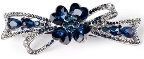 Dalababa Haarspange Blume, Vintage Blau Strass Barrettes, Fliege Kristall Stil Metall Frühling Clip, Französische Haarschmuck für Damen, Frauen, Mädchen