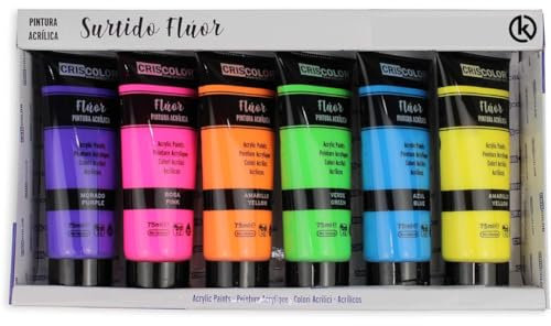 KROWN - Pintura Acrílica 75 ml. Manualidades, No tóxica, Conjunto de Pintura Acrílica para Artistas Principiantes Niños Manualidades Lienzo Madera Cerámica Tela (Flúor)