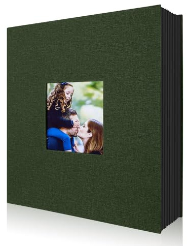 Benjia Fotoalbum 10x15 400 Taschen, Leinen Einstecken Einsteckalbum für Hochformat Fotos Bilder (Grün, 33x26,5cm)