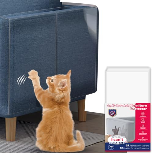 Anti-Scratch Furniture Protector-12pcs Cat Scratch Tape, Sofa & Couch Protector, Protecting Furniture & Carpet from Cat Scratching