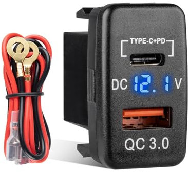 Anina for Toyota USB C Car Charger Socket, 12V/24V Dual USB Outlet PD3.0 & QC3.0 Car USB Port with LED Voltmeter for Toyota Tundra 2005-2006 4Runner 2003-2009 Hilux 2005-2014 (1.57 * 0.9 Inch)