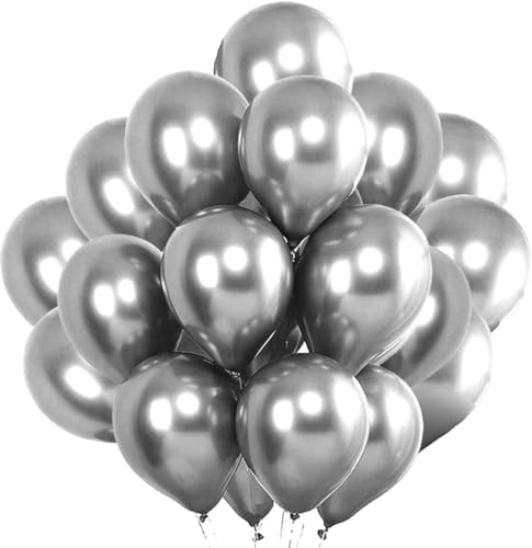 Luftballons Metallic Silber Helium, Ballon Chrome Silber Partyballon Deko Glänzende Latexballons Dekoration fur Geburtstags und Silvesterdeko – 50 Stück