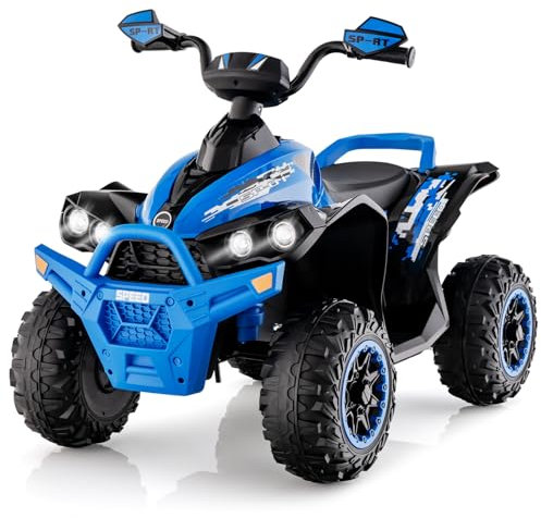 COSTWAY Quad Electrique 12V Enfants avec Panneau de Commande, Voiture Électrique Enfants avec Musique & Lumières LED, Pédale & Klaxon, Démarrage Lent, Charge 35kg pour Enfants de 3-8 Ans (Bleu)
