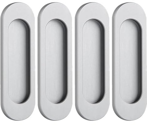 MOROBOR Tiradores ovalados autoadhesivos para puerta corrediza, 4 unidades, aleación de aluminio, sin perforaciones, para puertas corredizas de granero, ventanas, armarios, cajones (gris mate, 100 mm)
