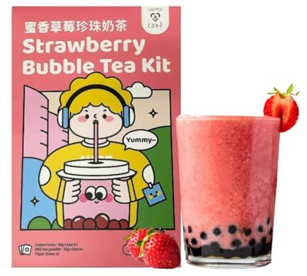 Tokimeki Bubble Tea Kit 255g | Einfach zu Hause zubereiten | Heiß oder kalt genießen perfekt zum Entspannen (Strawberry)