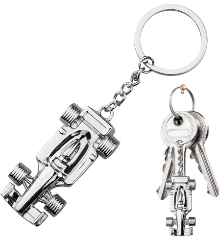 Métallique Porte-clés Voiture Formula 1, Porte-Clés en Métal Porte-clés de Voiture de Course pour Cadeau pour Hommes Garçons ou Les Fans de Course (Argent)