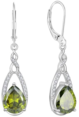 JO WISDOM Damen Hängende Ohrringe Ohrhänger Unendlichkeit Träne Silber 925 mit 3A Zirkonia Kristall August Geburtsstein Peridot Farbe,Schmuck für Frauen