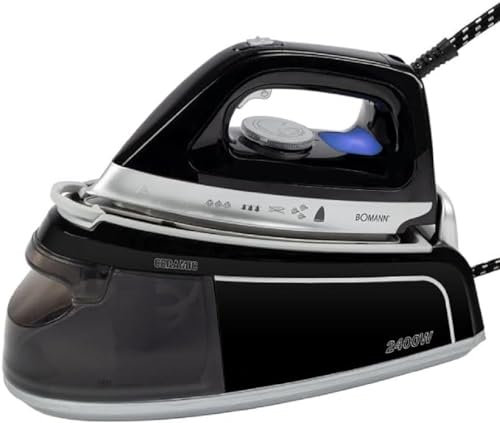 Bomann® Fer à repasser avec centrale vapeur | 3,5 bar | Fer vapeur avec semelle Superglide & réservoir d'eau 1,2L | 80 min. d'autonomie | 2400W | Fer vapeur avec système anti-goutte | DBS 6034 CB