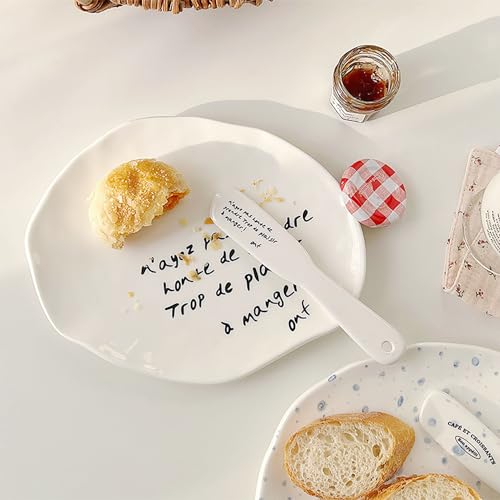 MRDLKNX Porzellan-Dessertteller, 20,3 cm, unregelmäßiger Salatteller, Vorspeisenteller, Keramik, flache Teller für Snacks, Kuchen, Teeparty, Hochzeitstortenteller (Buchstabe)