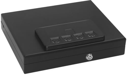 Qisan Caja de seguridad para pistolas, caja de seguridad portátil, caja de acero con llave y contraseña digital, equipada con cuerda de alambre de acero antifilo