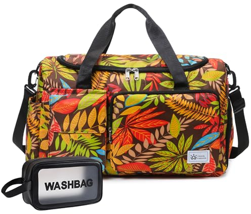 Kleine Sporttasche für Damen, Reisetasche, Handgepäck, Wochenendtasche mit Schuhfach, Z3#Gelbe Blätter, Turnbeutel und Kulturbeutel