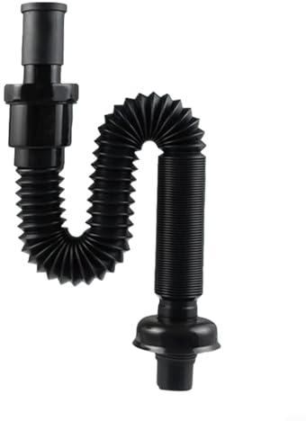 Flexibles Abflussrohr, Teleskop-Abflussrohr unter der Spüle, Waschbecken, Rohrverschraubungen, Verbindungswerkzeug, geruchsdicht, Abflussrohr, Zubehör (schwarz)