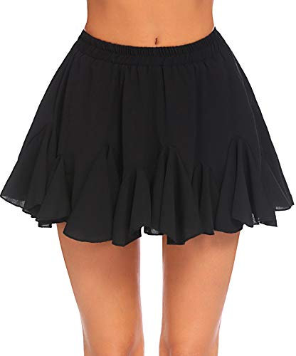Avidlove Jupe Femme Minijupe Sexy À Volants Courte Tenue Festival Robe Rave en Tulle Plissée Été Noir M