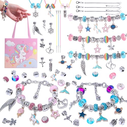 WLIAGYE Charm Einhorn Geschenke für Mädchen,Armbänder Selber Machen Bastelset Kinder ab 6 Jahre,4 5 6 7 8 9 10 11 12 13 14 Jahre Ostergeschenke Kinder Spielzeug Schmuck Basteln