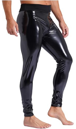 Aislor Herren Lack Leder Hose Wetlook Hose Hohe Taille Lederjeans Kunstleder Bikerjeans Jeans Hose Motorradhose Gogo Party Clubwear Schwarz XXL