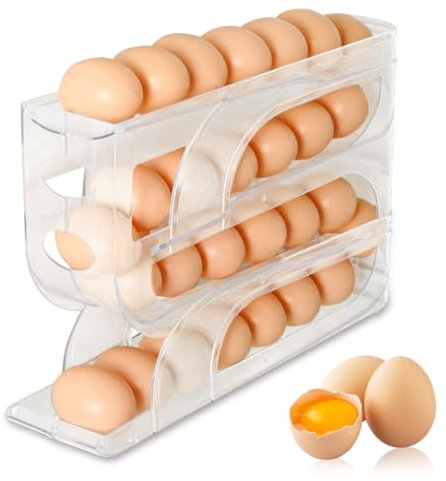 Huevera Deslizante de 4 Capas para Frigorífico, Caja de Almacenamiento de Huevos para 30 Huevos, Organizador de Huevos para Cocina