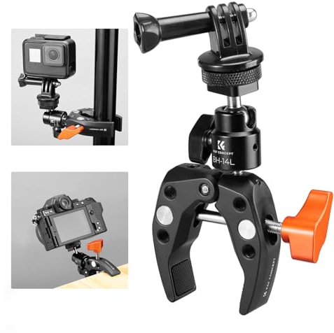 K&F Concept Super Clamp, MS26 Morsetto di Montaggio con Testa a Sfera a 360° e Attacco Scarpa Fredda, Adattatore per Fotocamera Sportivo, Supporto per Moto/Bicicletta/Treppiede, per DSLR/GoPro ecc