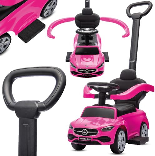 sun baby Rutschauto ab 1 Jahr Mercedes C-Class, Kinderfahrzeug für Jungen und Mädchen mit hohe Rückenlehne, Audio-Lenkrad, ausziehbare Fußstützen, Staufach (Rosa)
